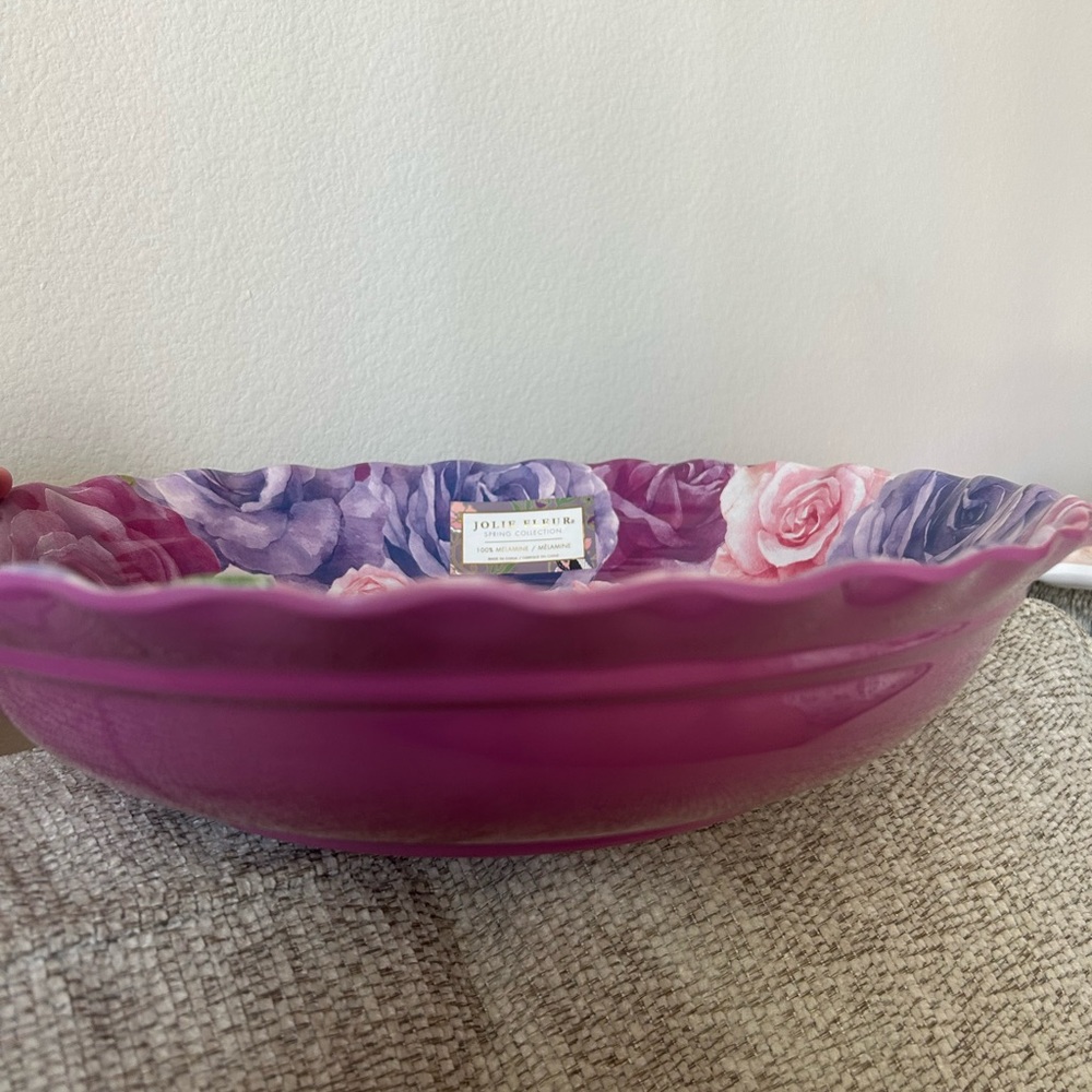 2 total Floral Pink and Purple Ceramic Bowls